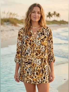 ZAC & RACHEL Animal Print Blouse  sz L NWT